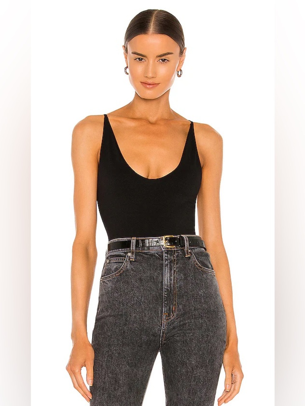 Free People Intimately Black V scoop Neck Bodysuit